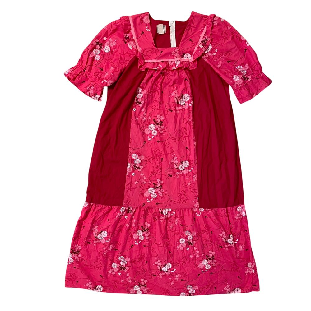 Vintage RM Muumuu Dress Womens Sz L Hawaiian Floral Pink Maxi Aloha Beach House